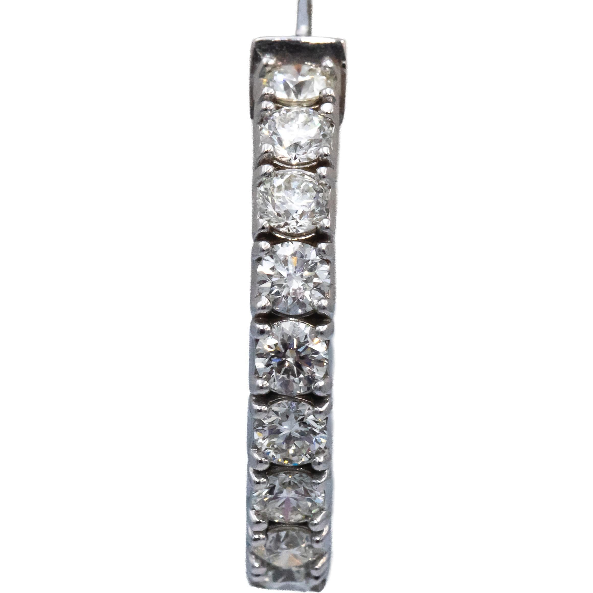 14k White Gold VS Round Diamond Inside Out Hoop Earrings 4.49CT