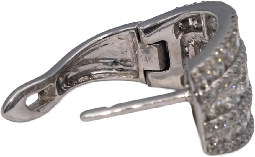 14k White Gold Round Diamond Curved Cluster Earrings 2.0CTW