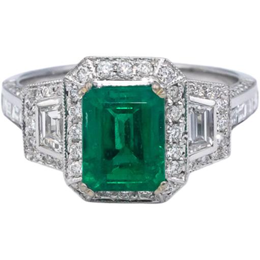 GIA Certified 18k White Gold Zambia Emerald & Diamond Cocktail Ring 2.34CT