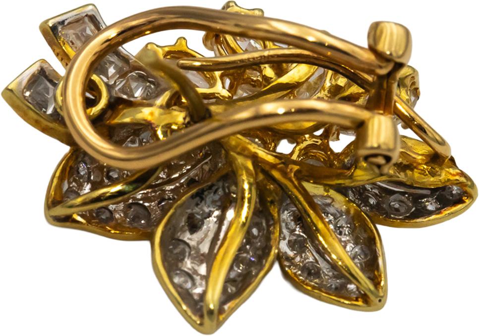 18k Yellow Gold VS Round Marquise Baguette Diamond Floral Earrings 3.0CT