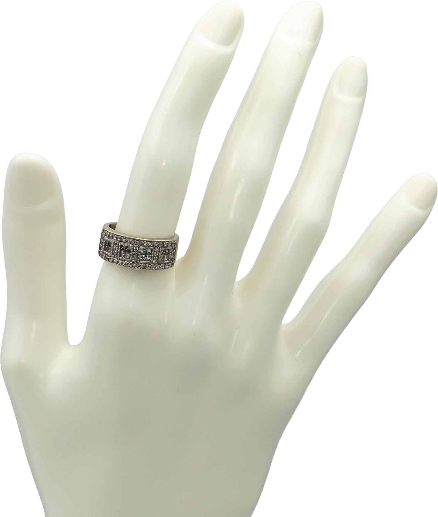 14k White Gold Princess and Round Diamond Band Ring 0.50CT Size 6
