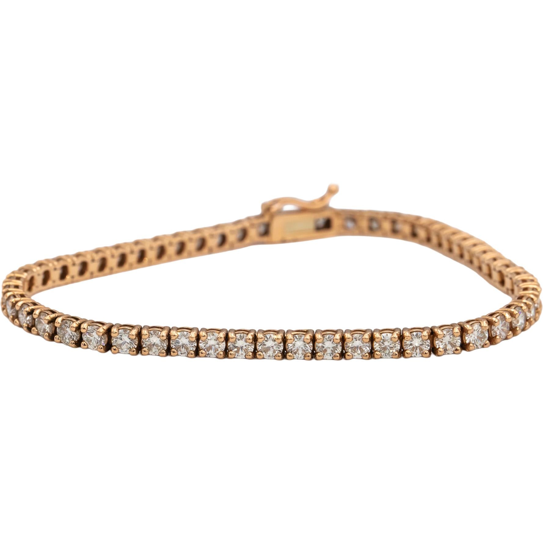 14k Rose Gold VS Round Diamond Tennis Bracelet 5.05CT