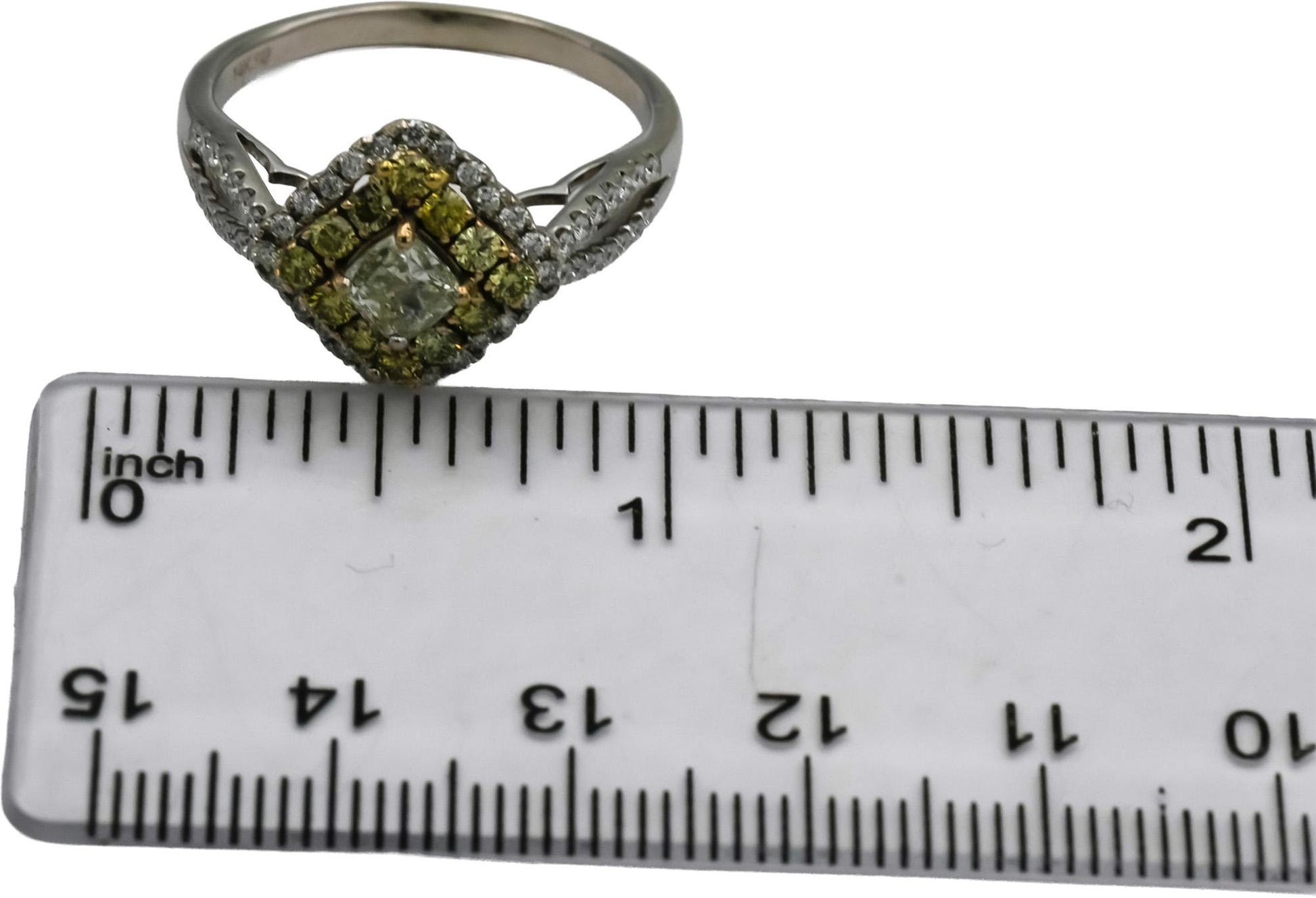 14k White & Yellow Gold White Light Yellow Diamond Ring 1.40CT w/ .50CT Center