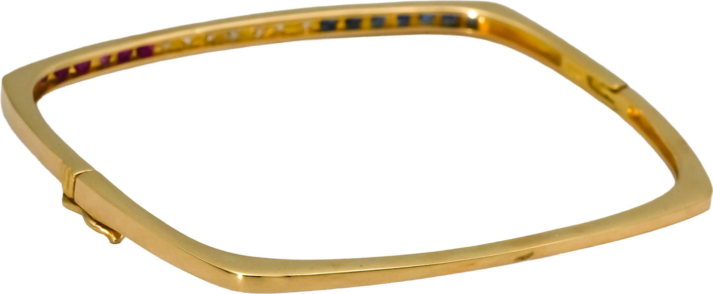 18k Yellow Gold Diamond Ruby Sapphire Square Stacking Bangle Bracelet 1.0CT