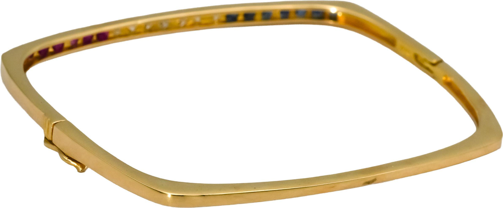 18k Yellow Gold Diamond Ruby Sapphire Square Stacking Bangle Bracelet 1.0CT