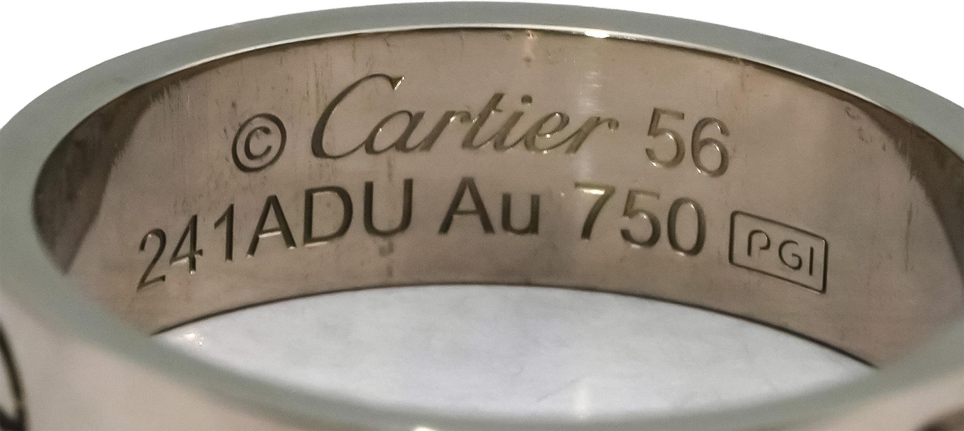 CARTIER 18k White Gold Love Screw Motif 5.5mm Wide Ring Size 56 w/ Box & Cert.