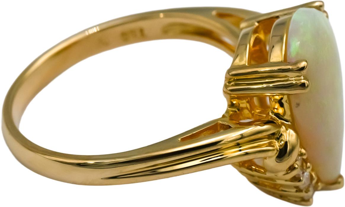 14k Yellow Gold Round Diamond Cabochon Opal Cocktail Ring 2.15CT Size 6.5
