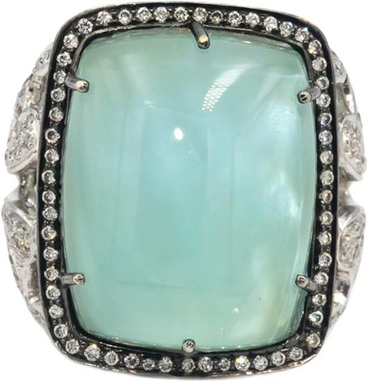 CGL 18k White Gold Diamond & Synthetic Stone Cocktail Ring 31.10CT Size 7