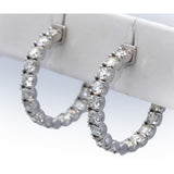 14k White Gold VS Round Diamond Inside Out Hoop Earrings 4.49CT