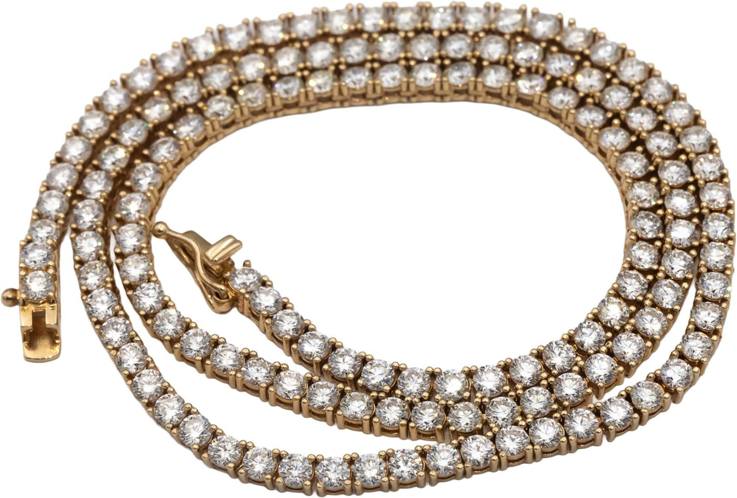 14k Yellow Gold VS Round Diamond Tennis Necklace 10.41CT