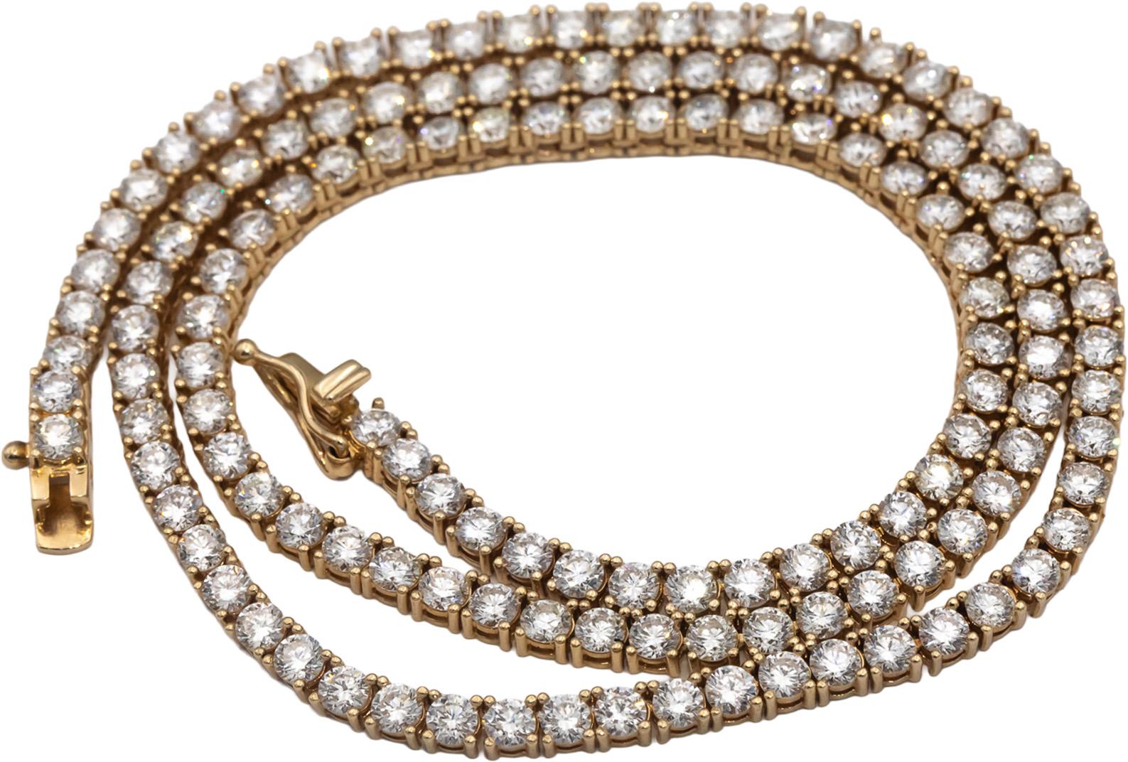 14k Yellow Gold VS Round Diamond Tennis Necklace 10.41CT