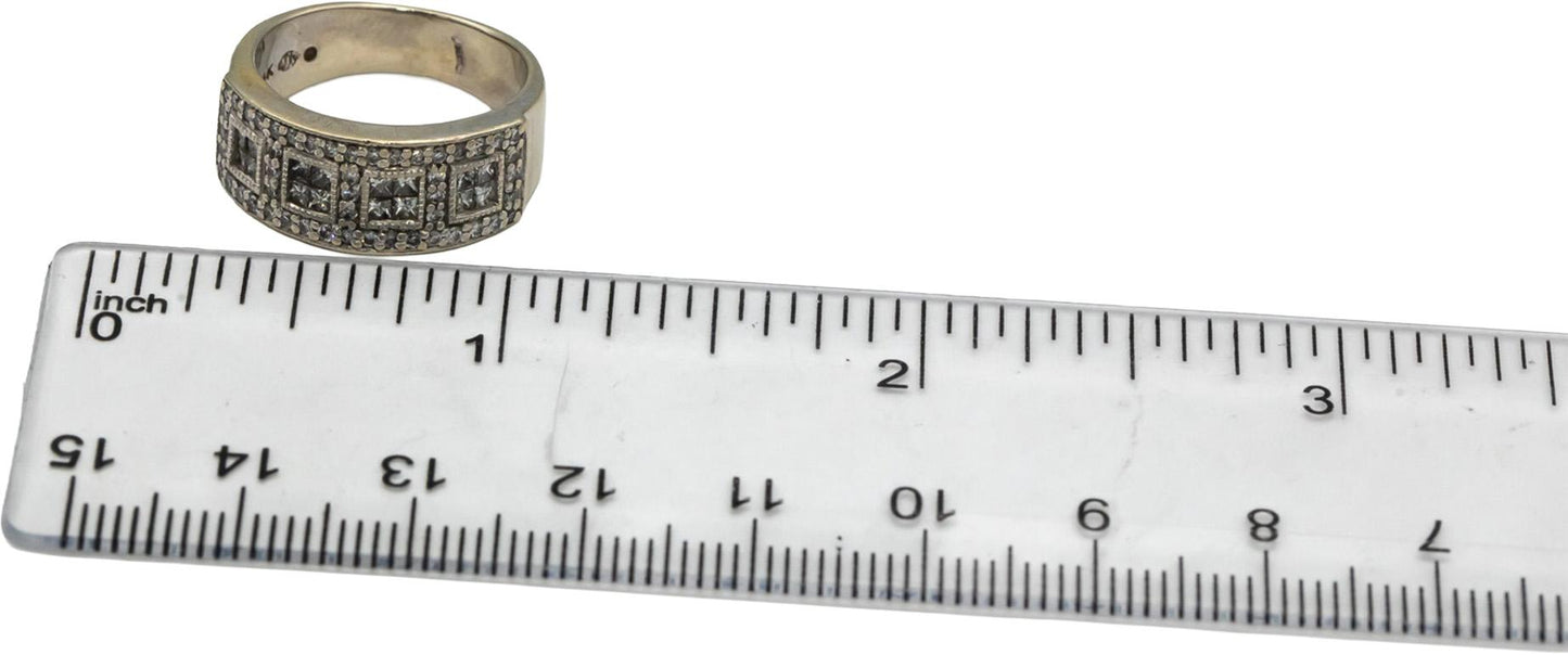14k White Gold Princess and Round Diamond Band Ring 0.50CT Size 6