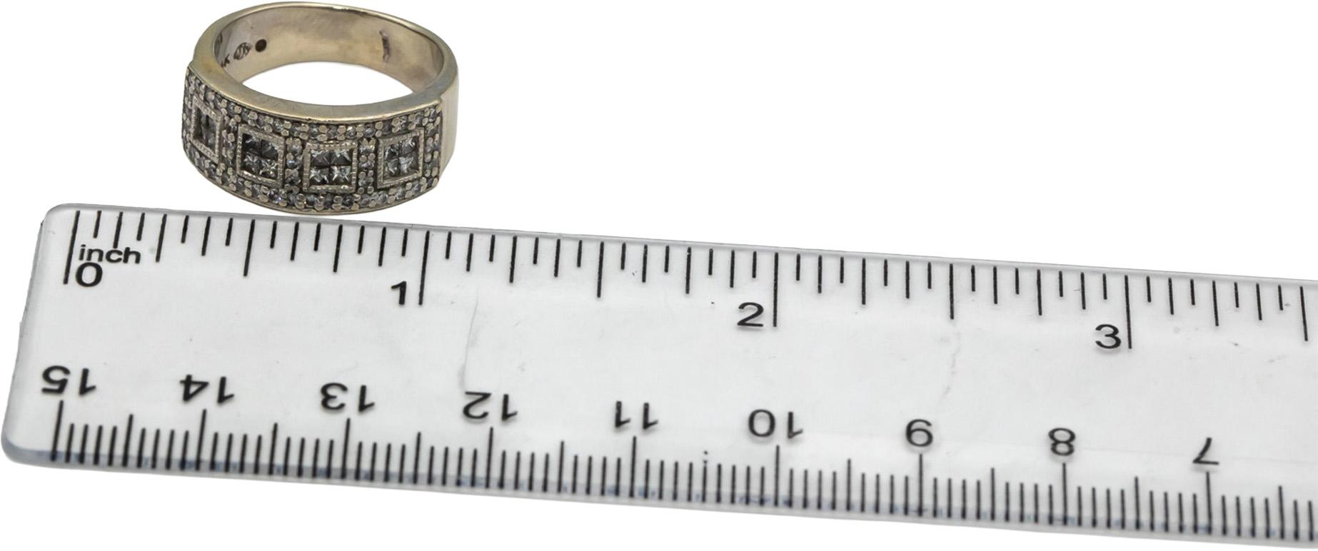 14k White Gold Princess and Round Diamond Band Ring 0.50CT Size 6