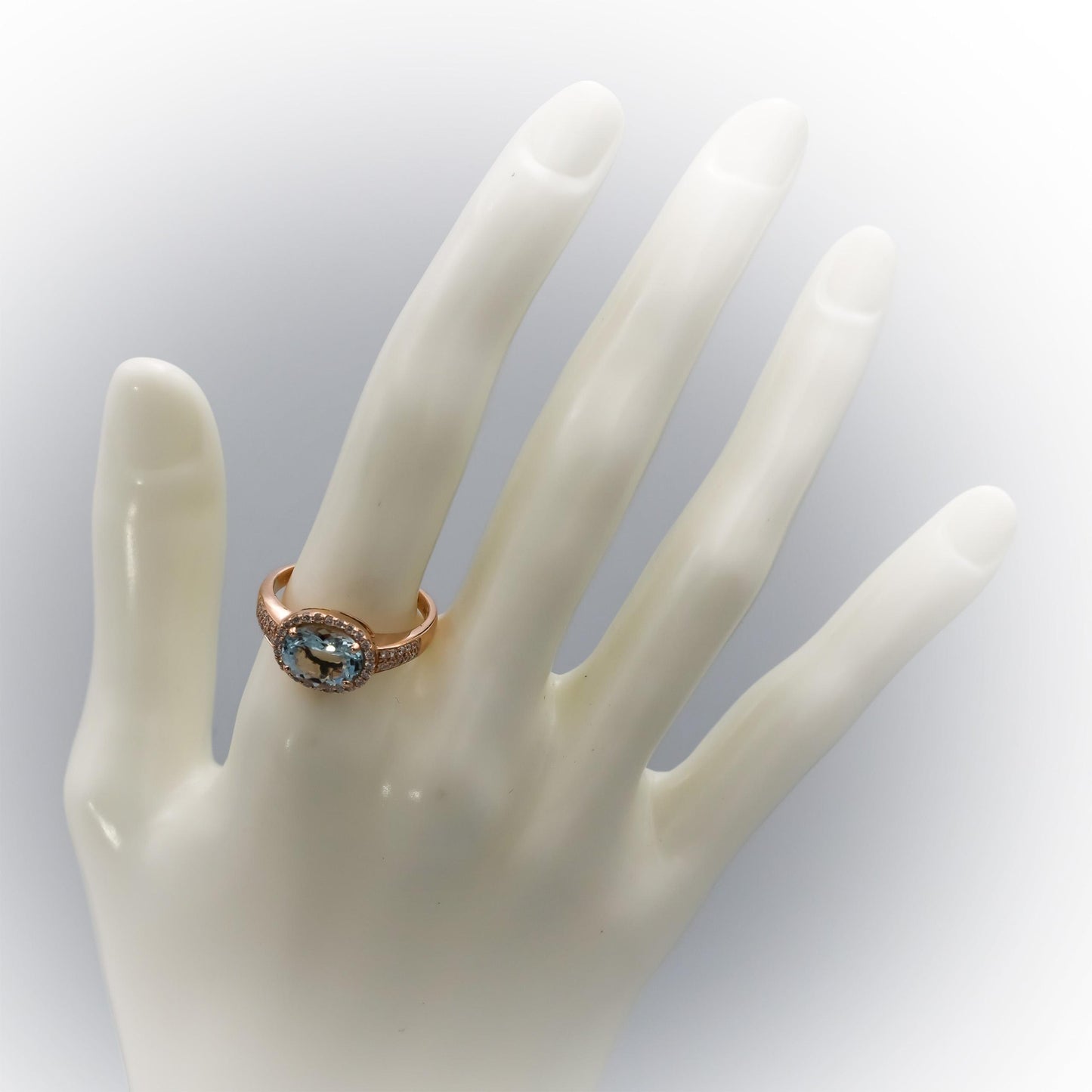 LE VIAN 14k Rose Gold Diamond and Aquamarine Ring 2.33CT Size 8.75