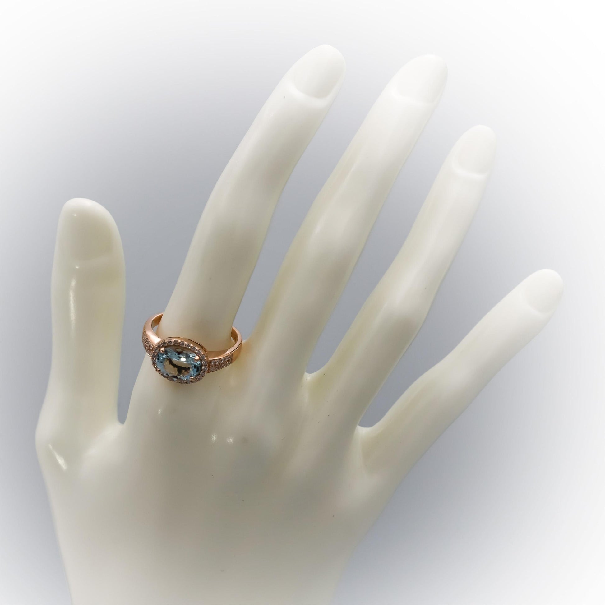 LE VIAN 14k Rose Gold Diamond and Aquamarine Ring 2.33CT Size 8.75