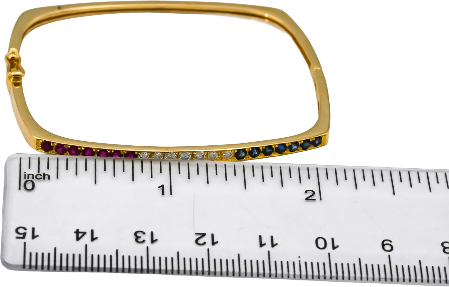 18k Yellow Gold Diamond Ruby Sapphire Square Stacking Bangle Bracelet 1.0CT