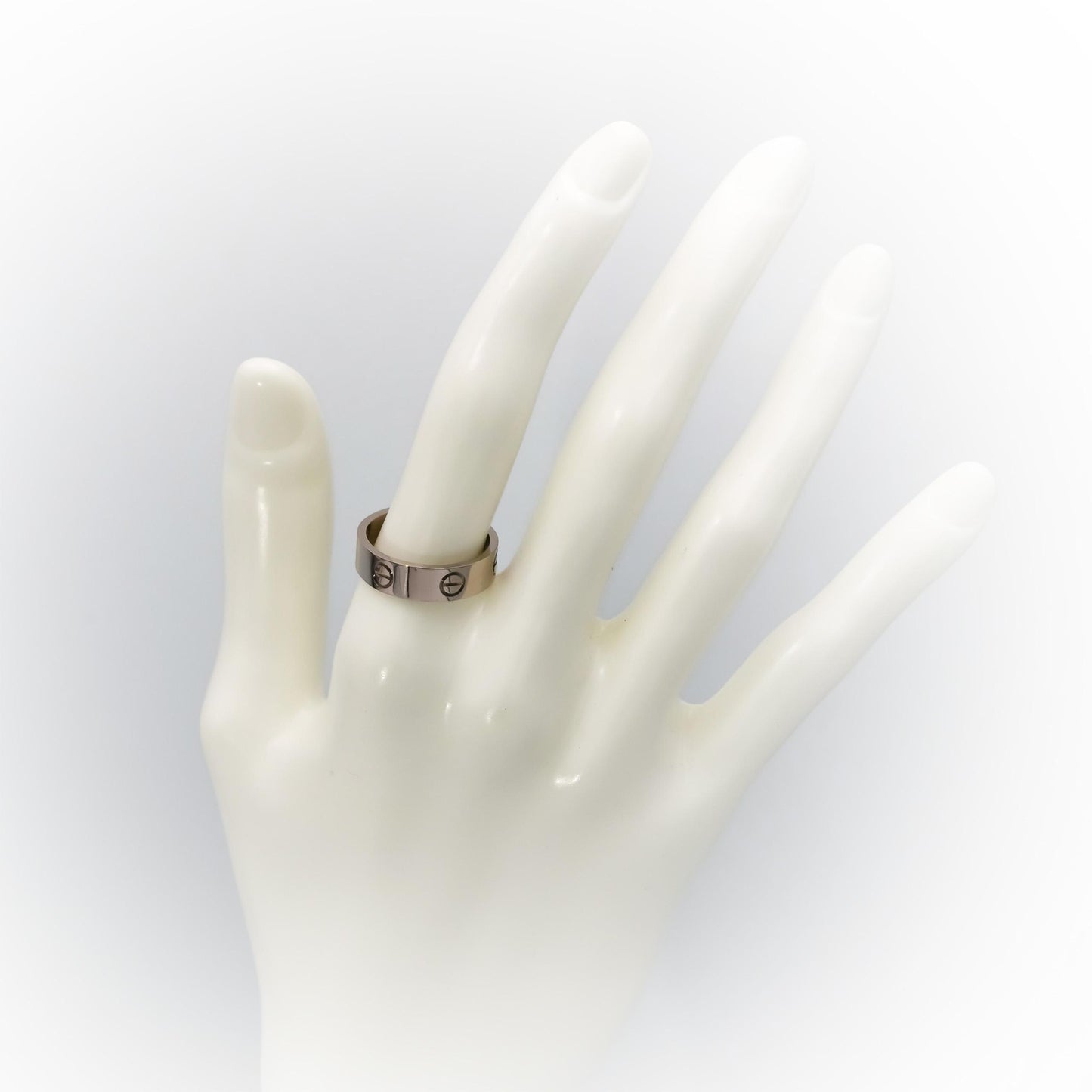 CARTIER 18k White Gold Love Screw Motif 5.5mm Wide Ring Size 56 w/ Box & Cert.