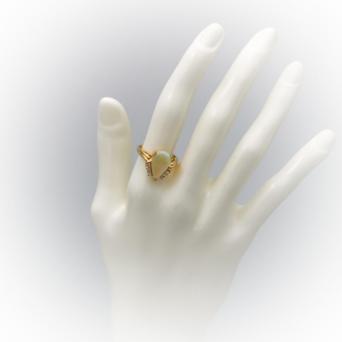 14k Yellow Gold Round Diamond Cabochon Opal Cocktail Ring 2.15CT Size 6.5