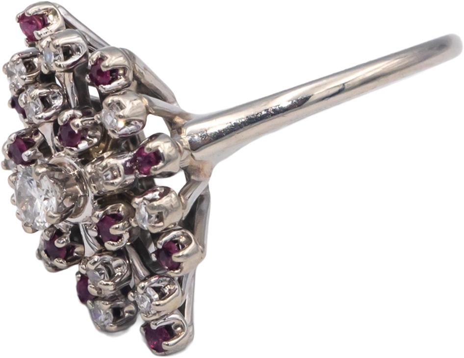 Antique Vintage 14k White Gold 0.55CT Diamond and Ruby Cocktail Ring Size 7