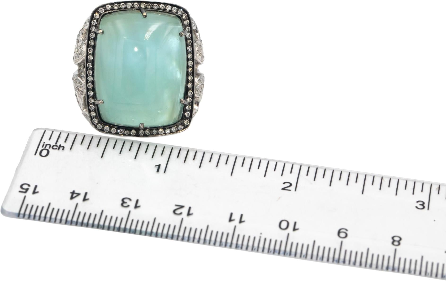 CGL 18k White Gold Diamond & Synthetic Stone Cocktail Ring 31.10CT Size 7