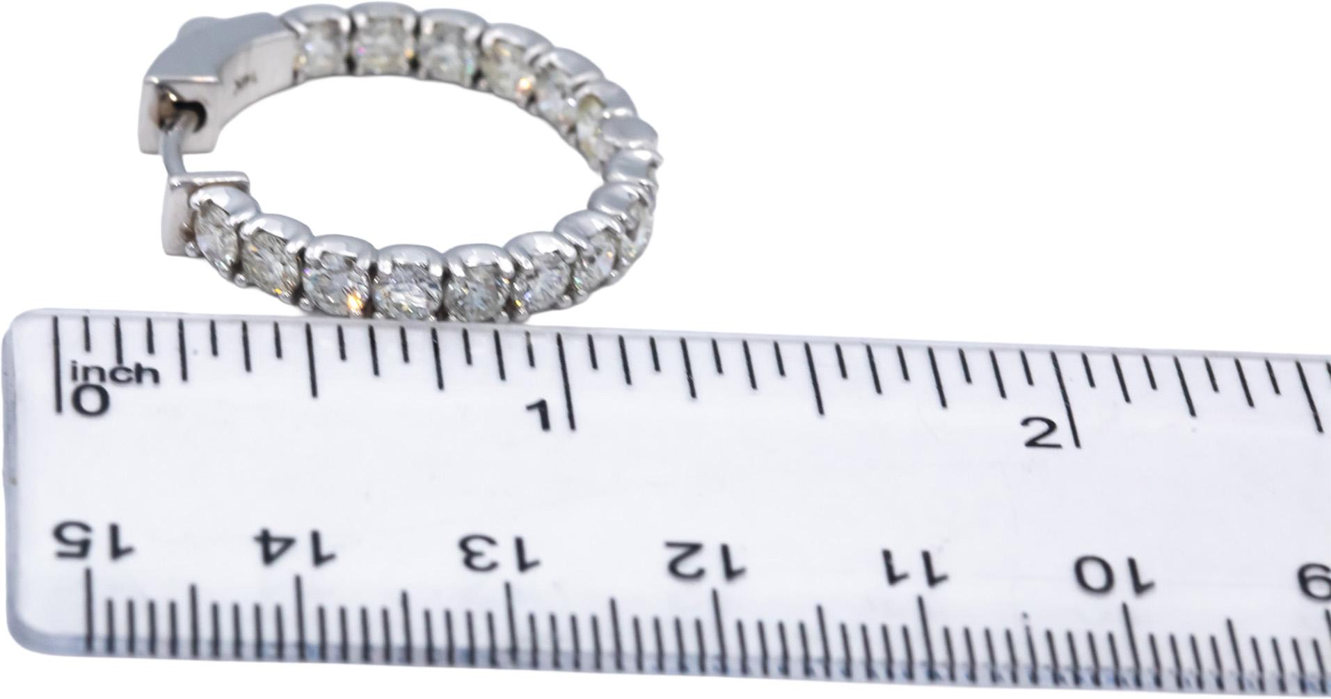 14k White Gold VS Round Diamond Inside Out Hoop Earrings 4.49CT