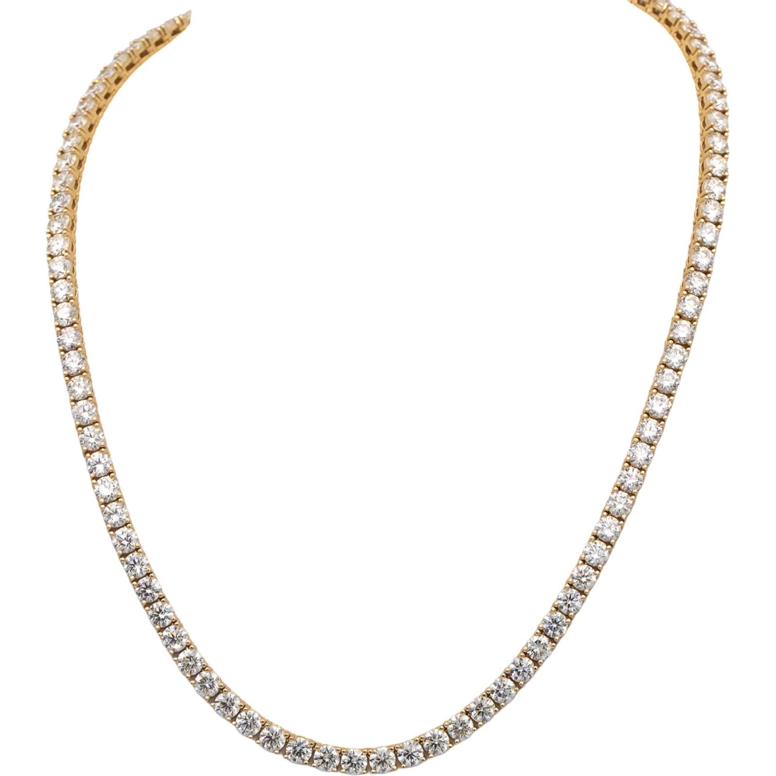 14k Yellow Gold VS Round Diamond Tennis Necklace 33.56CT