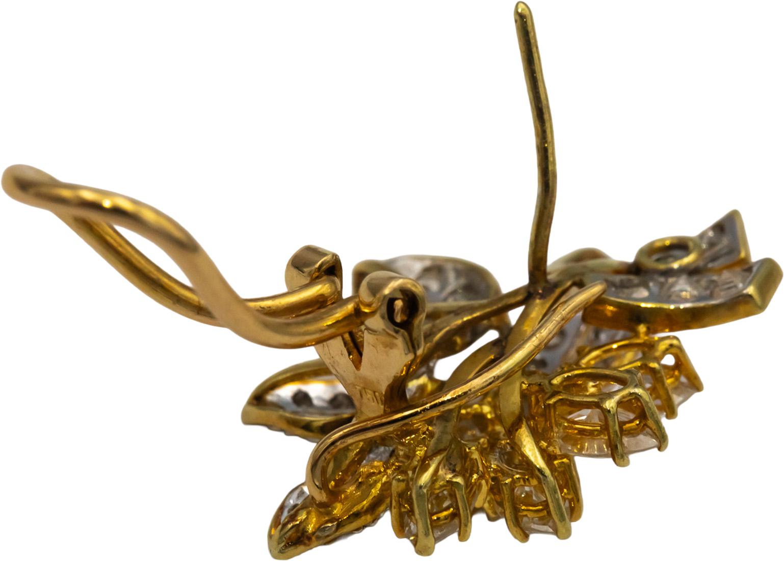 18k Yellow Gold VS Round Marquise Baguette Diamond Floral Earrings 3.0CT