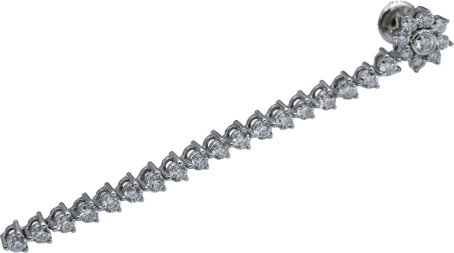 14k White Gold Round Diamond Flower Drop Dangle Screw Back Earrings 3.11CT