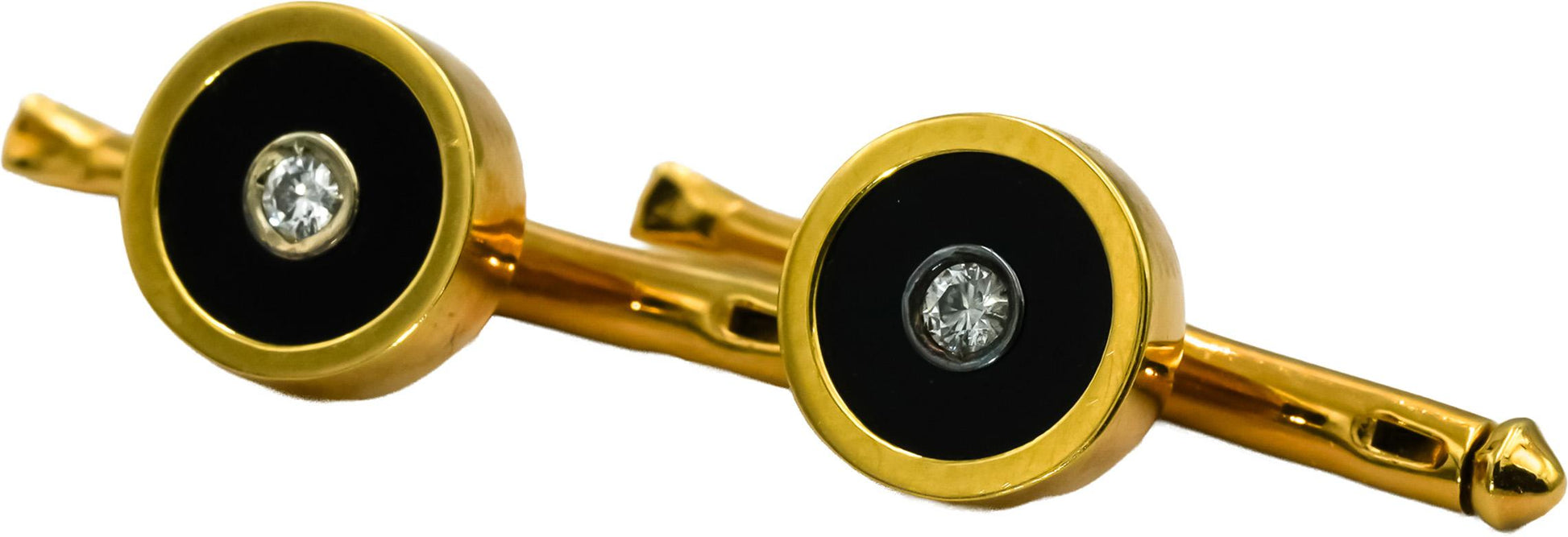 TIFFANY & CO. 18k Yellow Gold VS Diamond and Onyx Cufflinks and Stud Set 0.16CT