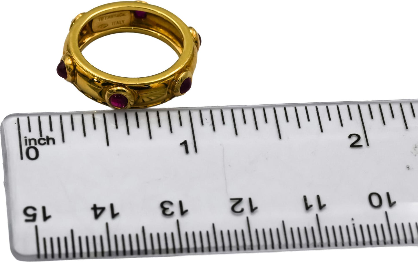 TIFFANY & CO. Vintage 18k Yellow Gold Ruby Cabochon Band Ring Size 5 w/ Box