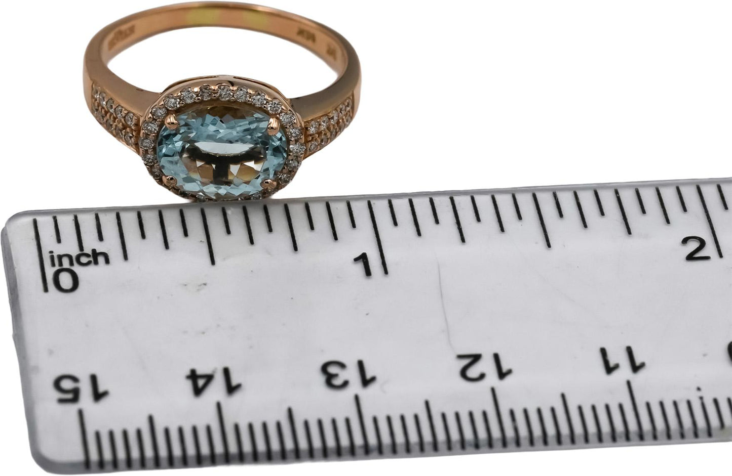 LE VIAN 14k Rose Gold Diamond and Aquamarine Ring 2.33CT Size 8.75