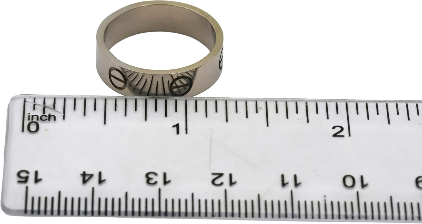 CARTIER 18k White Gold Love Screw Motif 5.5mm Wide Ring Size 56 w/ Box & Cert.