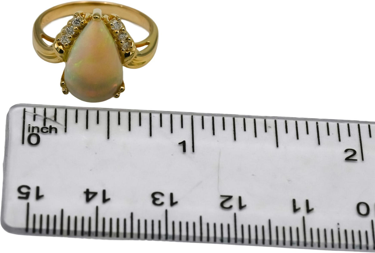 14k Yellow Gold Round Diamond Cabochon Opal Cocktail Ring 2.15CT Size 6.5
