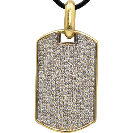 Diamond Round Cut 18k Yellow Gold VS Dog Tag Pendant Necklace 3.0CT