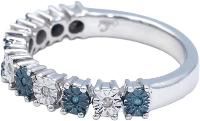 14k White Gold 0.05CT White and Blue Diamond Illusion Setting Band Ring Size 6