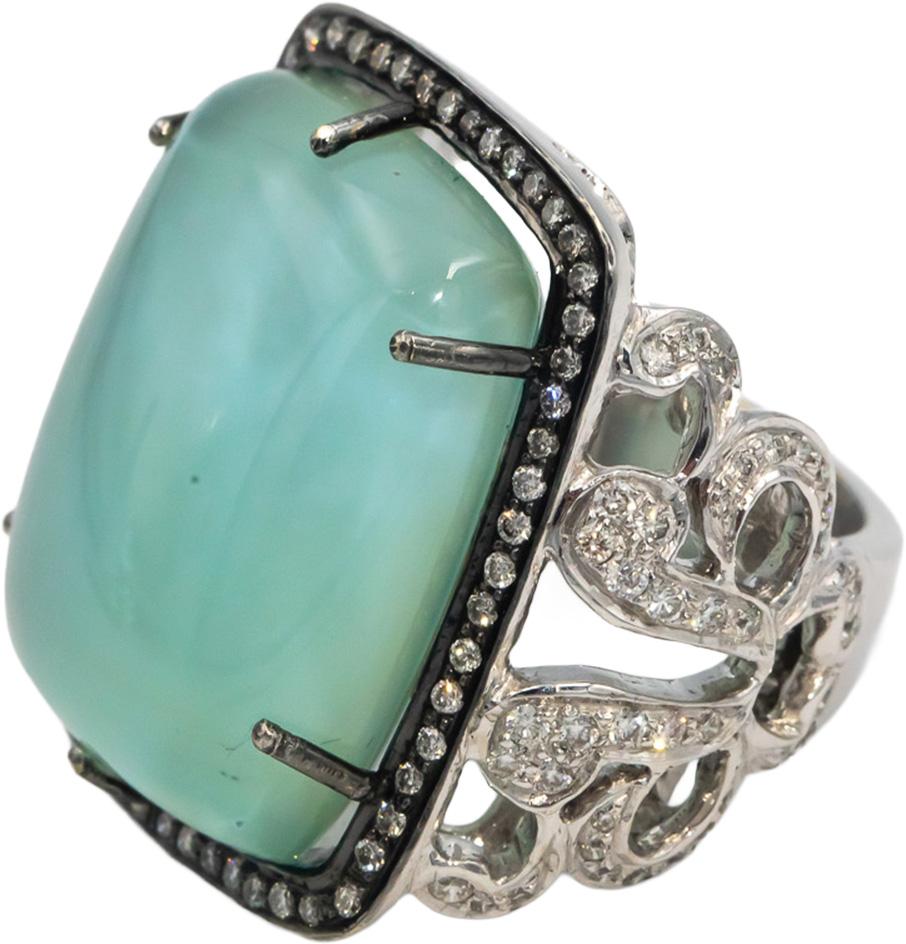 CGL 18k White Gold Diamond & Synthetic Stone Cocktail Ring 31.10CT Size 7