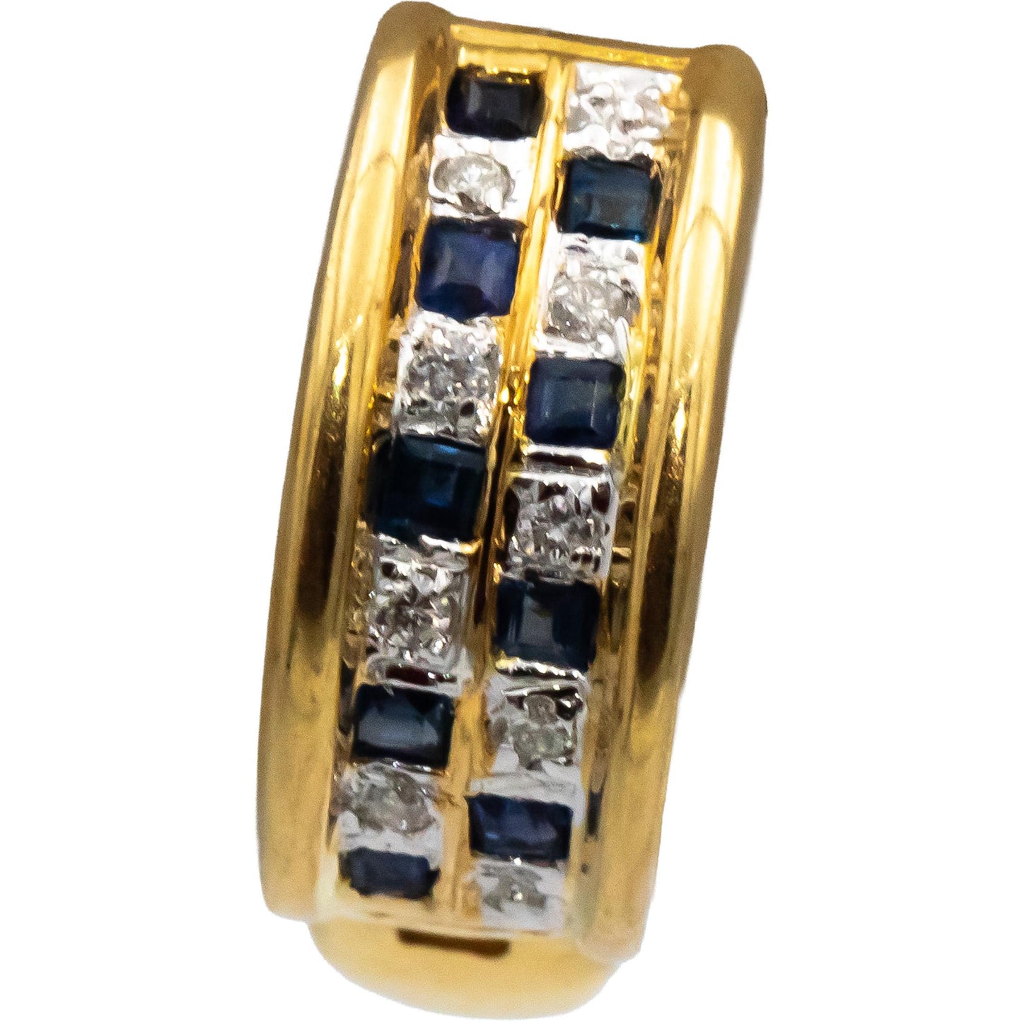 14k Yellow and White Gold Blue Sapphire and Diamond Hoop Huggie Earrings .35CTW