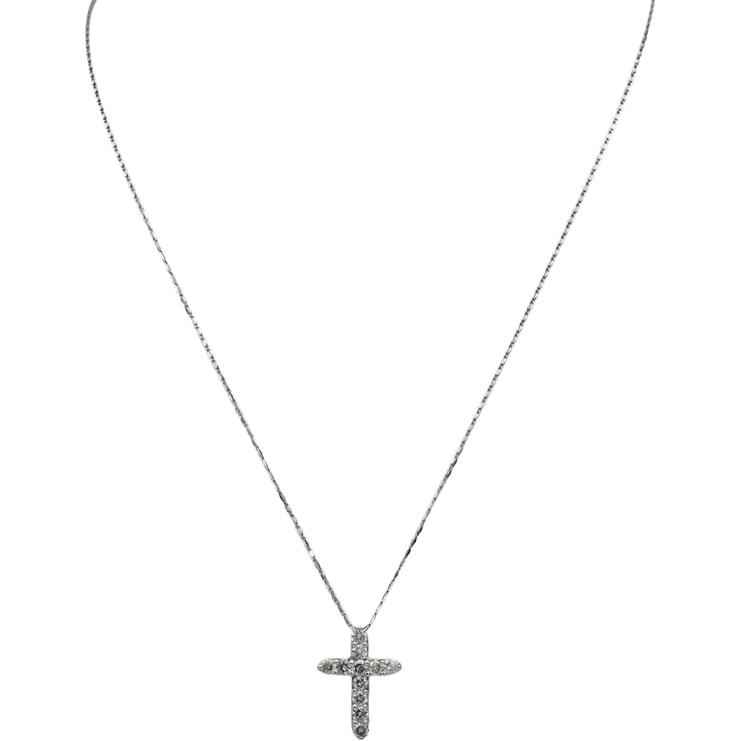 14k White Gold Round Diamond Cross Crucifix Pendant Necklace 1.58CT