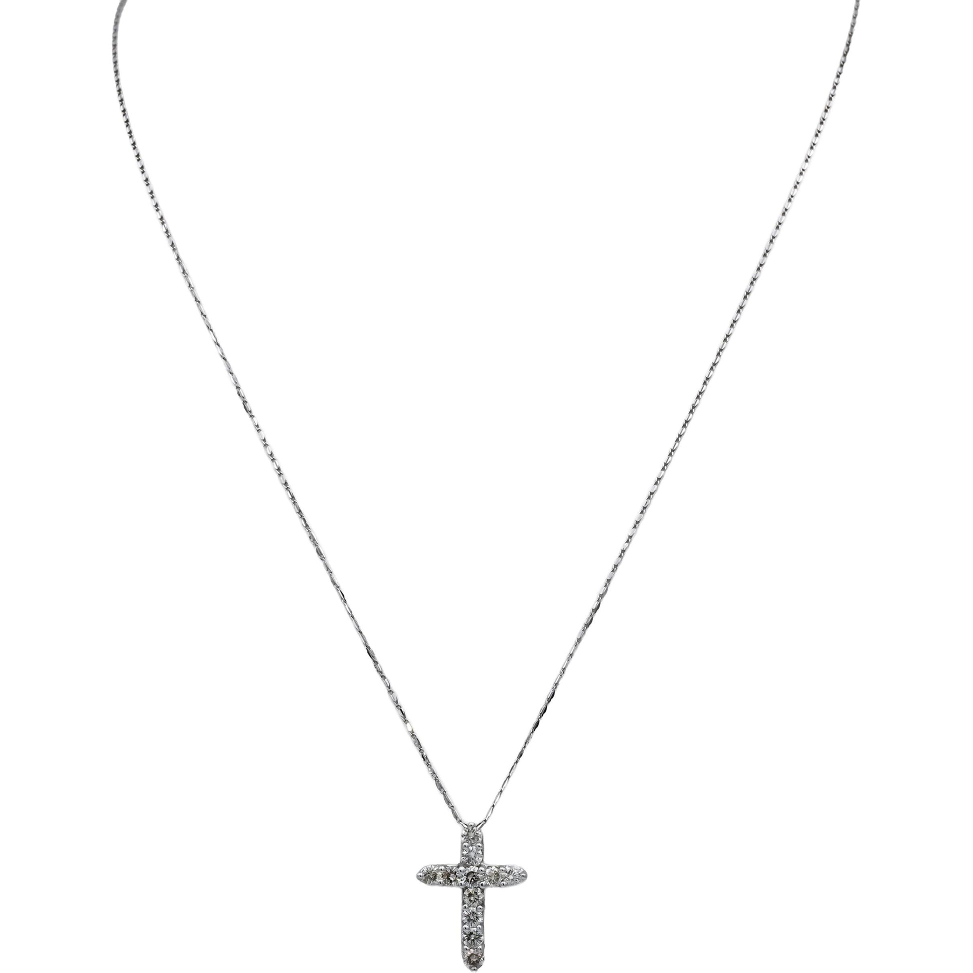 14k White Gold Round Diamond Cross Crucifix Pendant Necklace 1.58CT
