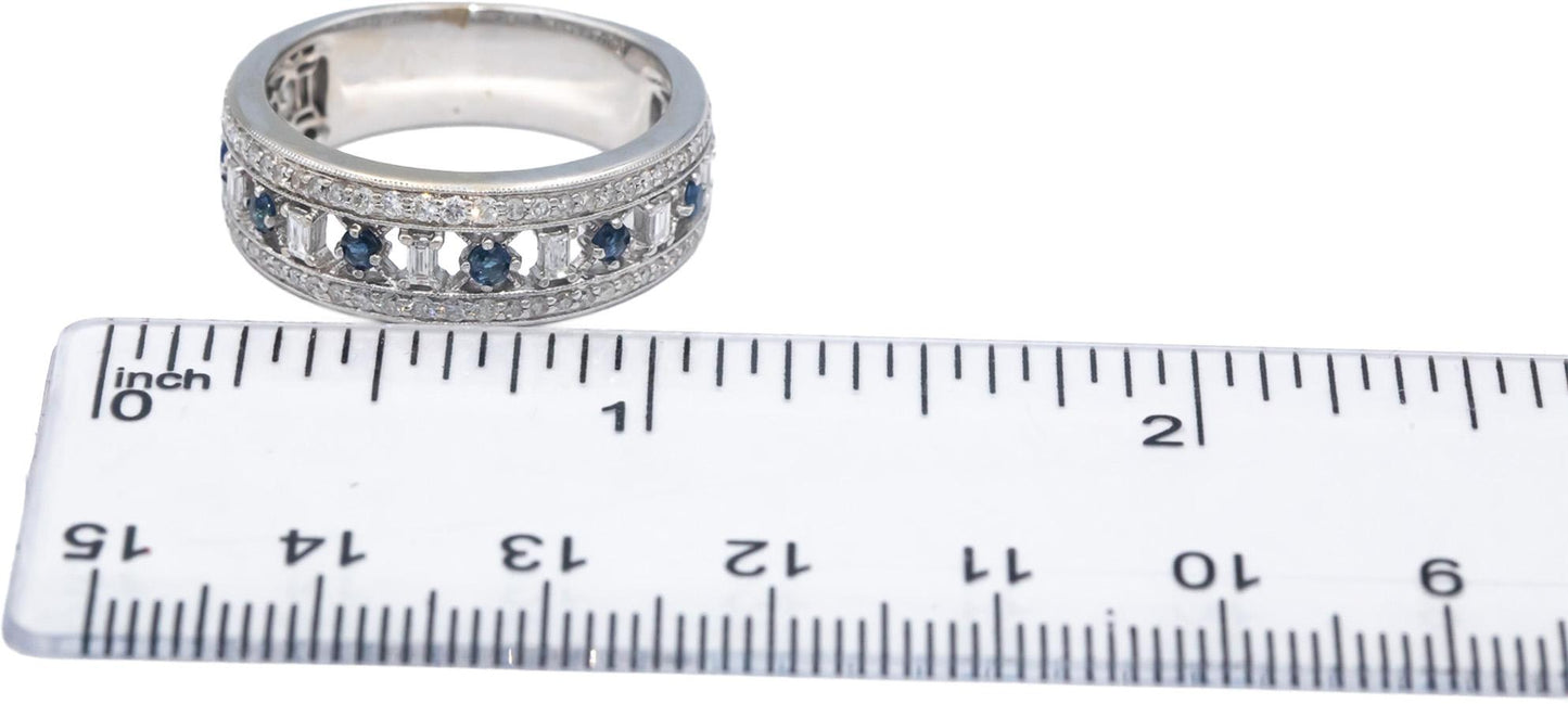14k White Gold 0.70CT Diamond and Sapphire Band Ring Size 9