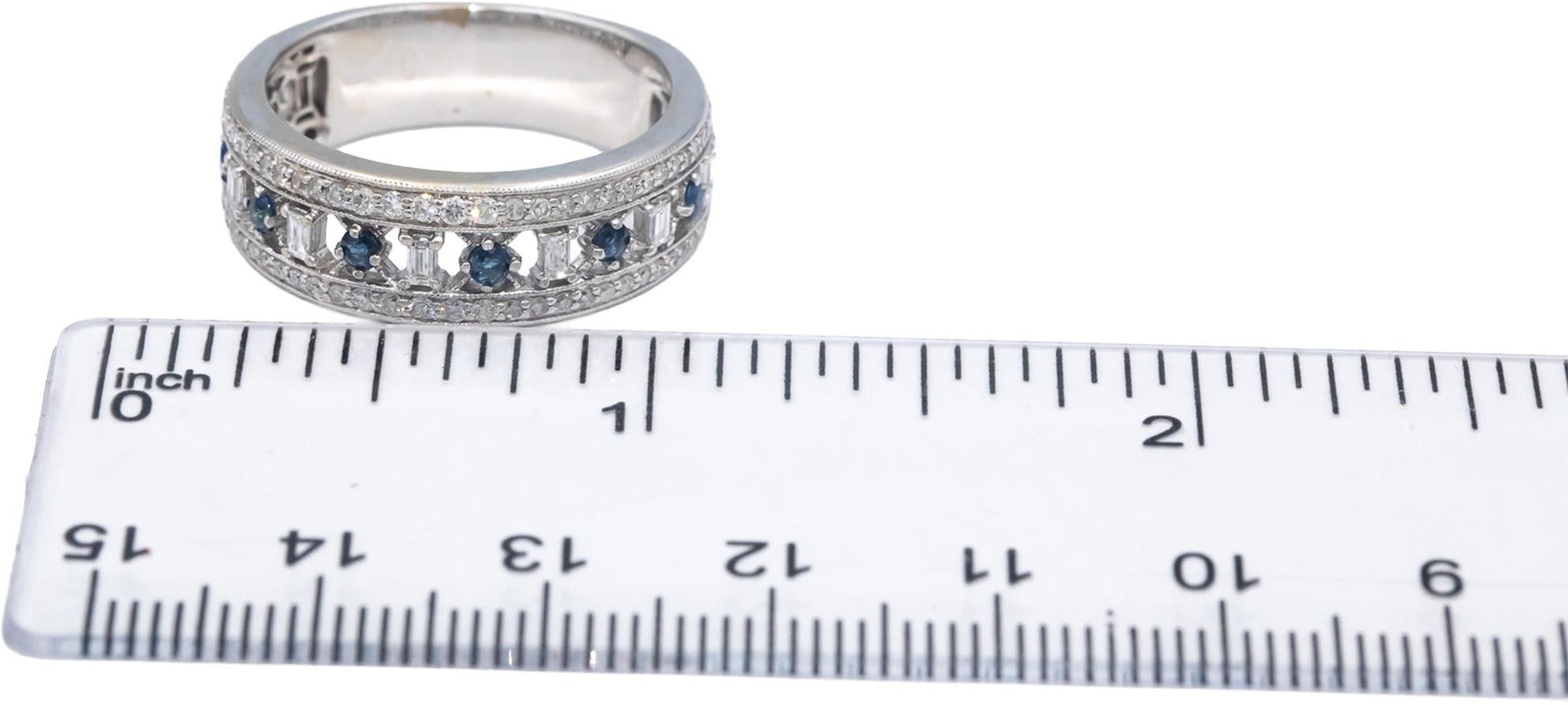 14k White Gold 0.70CT Diamond and Sapphire Band Ring Size 9