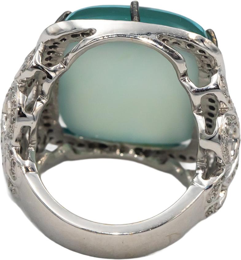 CGL 18k White Gold Diamond & Synthetic Stone Cocktail Ring 31.10CT Size 7
