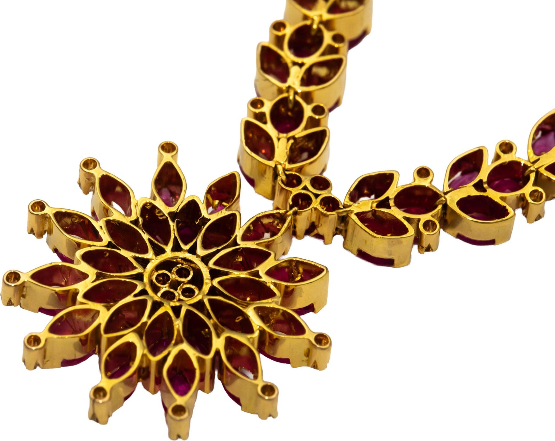 18k & 14k Yellow Gold Ruby and Diamond Floral Formal Necklace 12.60CTW