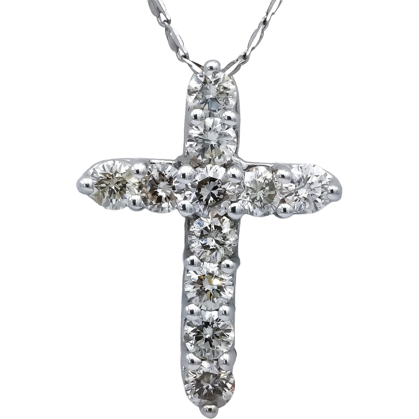 14k White Gold Round Diamond Cross Crucifix Pendant Necklace 1.58CT