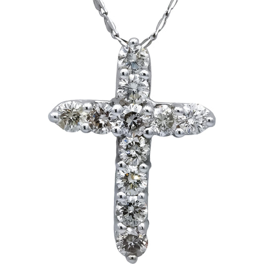 14k White Gold Round Diamond Cross Crucifix Pendant Necklace 1.58CT