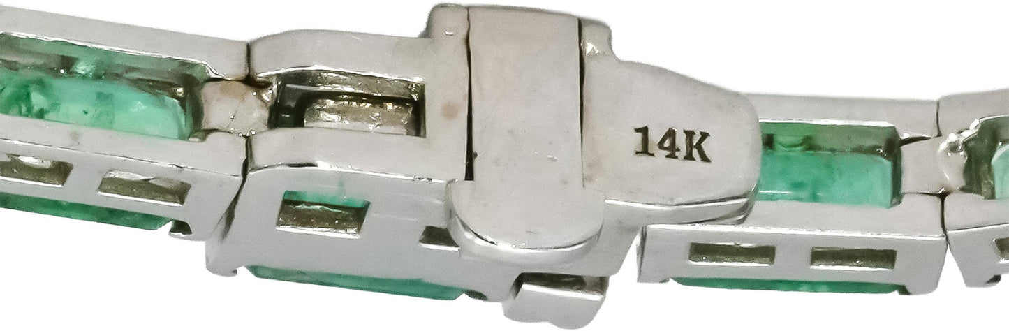 14k White Gold Emerald Bar Set Line Bracelet 10.0CT