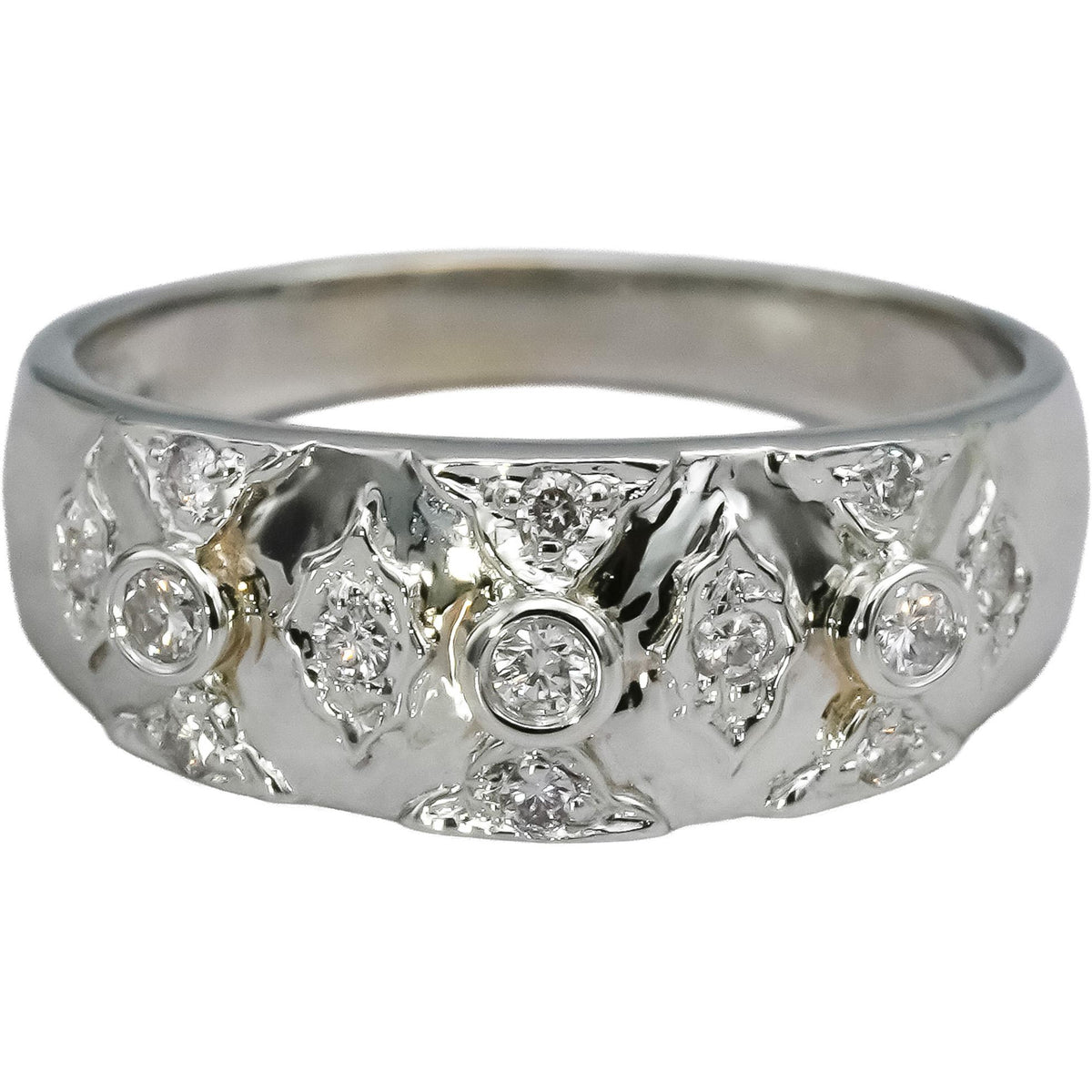 14k White Gold Round Diamond Band Ring 0.20CT Size 6.75