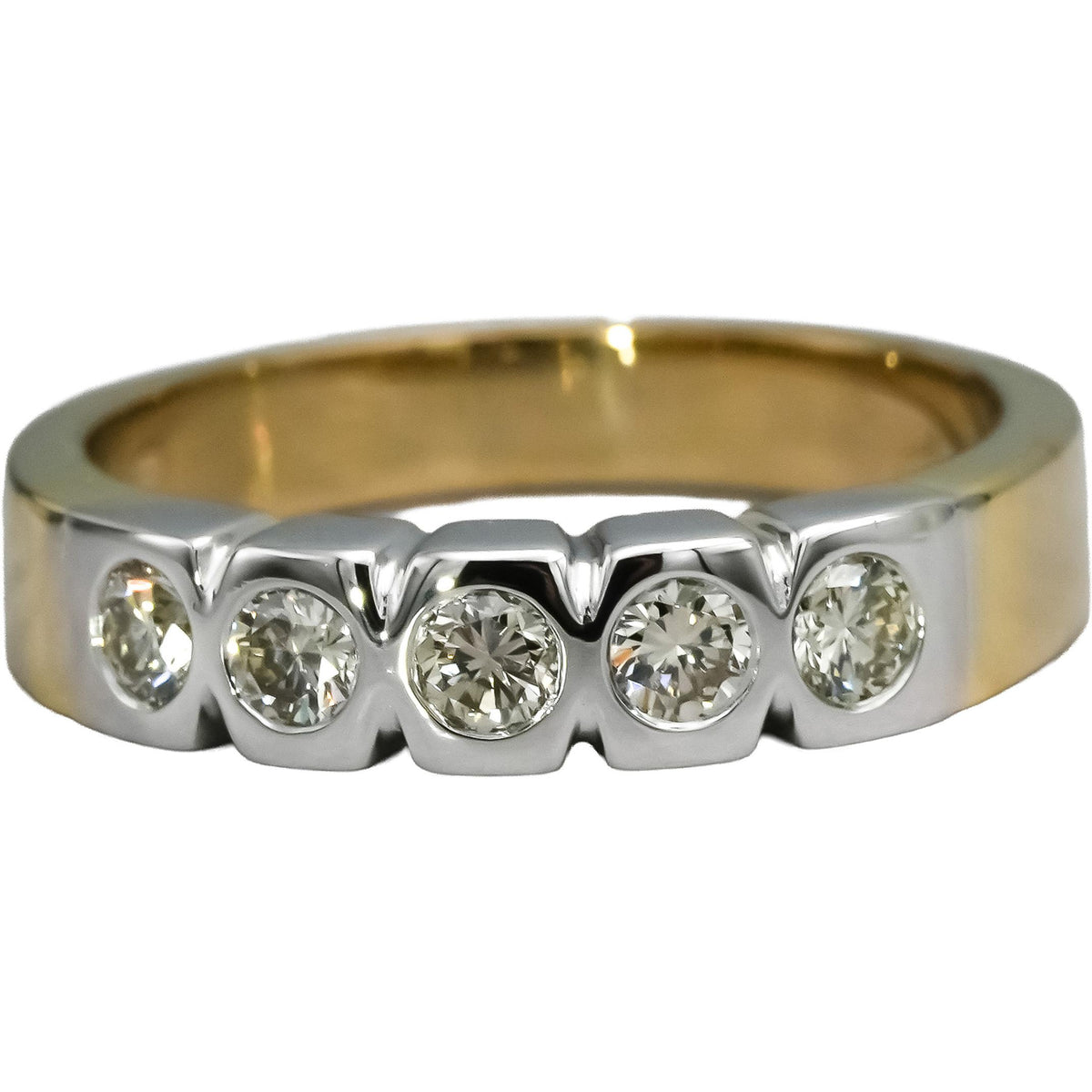 14k White and Yellow Gold VS Round Bezel Diamond Band Ring 0.50CT Size 8