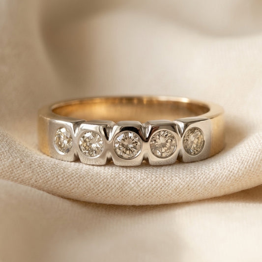 14k White and Yellow Gold VS Round Bezel Diamond Band Ring 0.50CT Size 8