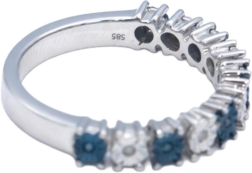 14k White Gold 0.05CT White and Blue Diamond Illusion Setting Band Ring Size 6